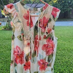 LOFT Floral Ruffle Blouse - White and Red